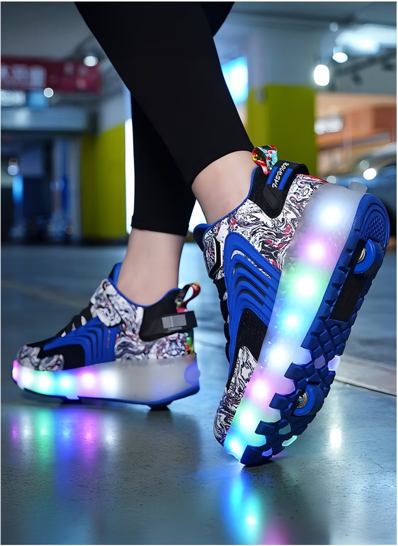 Toshionics Kids LED Light-Up Sneakers Roller Skate Shoes with Velcro Closure Strap and Shoelace Pattern Design - 2 in 1 Sneaker Skates with Retractable and Removable Wheels for Children Ages 3+ Unisex Sport Skating Shoes for Boys and Girls, Available in Different Sizes 30, 31, 32, 33, 34, 35, 36, 37, 38  - Image 4