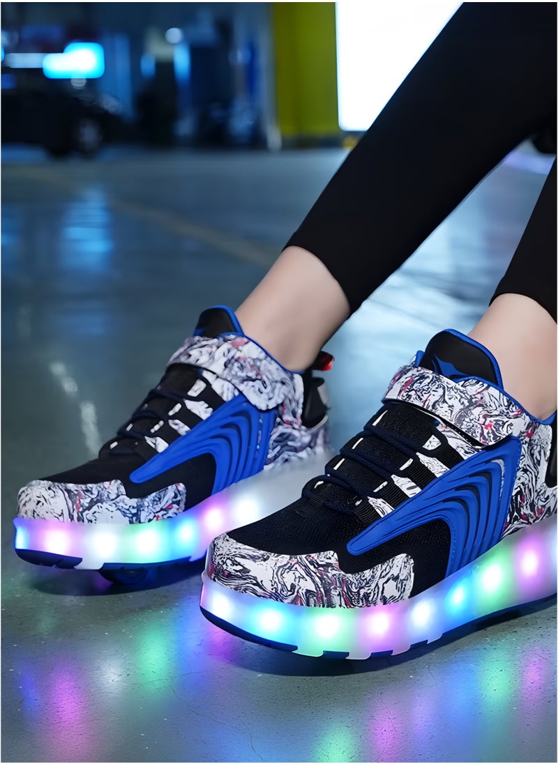 Toshionics Kids LED Light-Up Sneakers Roller Skate Shoes with Velcro Closure Strap and Shoelace Pattern Design - 2 in 1 Sneaker Skates with Retractable and Removable Wheels for Children Ages 3+ Unisex Sport Skating Shoes for Boys and Girls, Available in Different Sizes 30, 31, 32, 33, 34, 35, 36, 37, 38  - Image 2