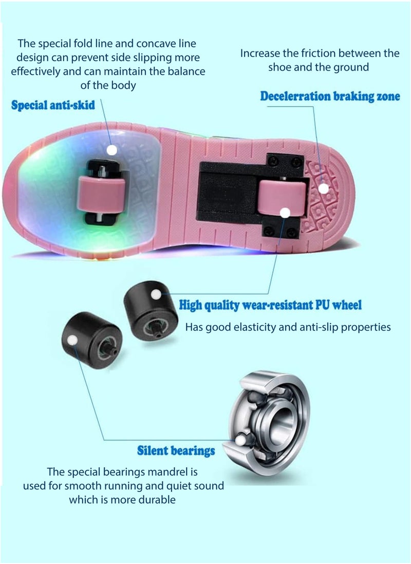 Toshionics Kids LED Light-Up Sneakers Roller Skate Shoes with Velcro Closure Strap and Shoelace Pattern Design - 2 in 1 Sneaker Skates with Retractable and Removable Wheels for Children Ages 3+ Unisex Sport Skating Shoes for Boys and Girls, Available in Different Sizes 30, 31, 32, 33, 34, 35, 36, 37, 38  - Image 5