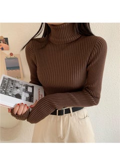 Womens Autumn Winter Polo/Turtle Neck Sweater Knitted Long Sleeve Pullover Shaping Smooth Silhouette Fashionable Stylish Inner  Brown color [warm style]