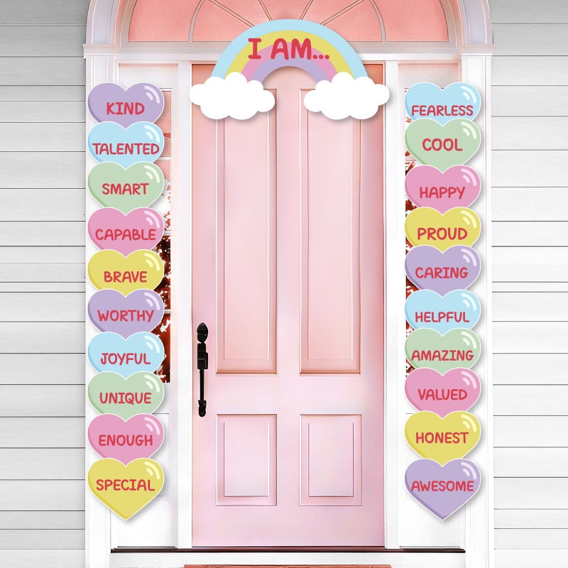 Sereliy Valentine's Day Door Border Decorations, Hearts Positive Affirmation Classroom Bulletin Board Decorations, Valentine Cutouts for Kindergarten Primary School Teacher Supplies (Heart) - Image 1