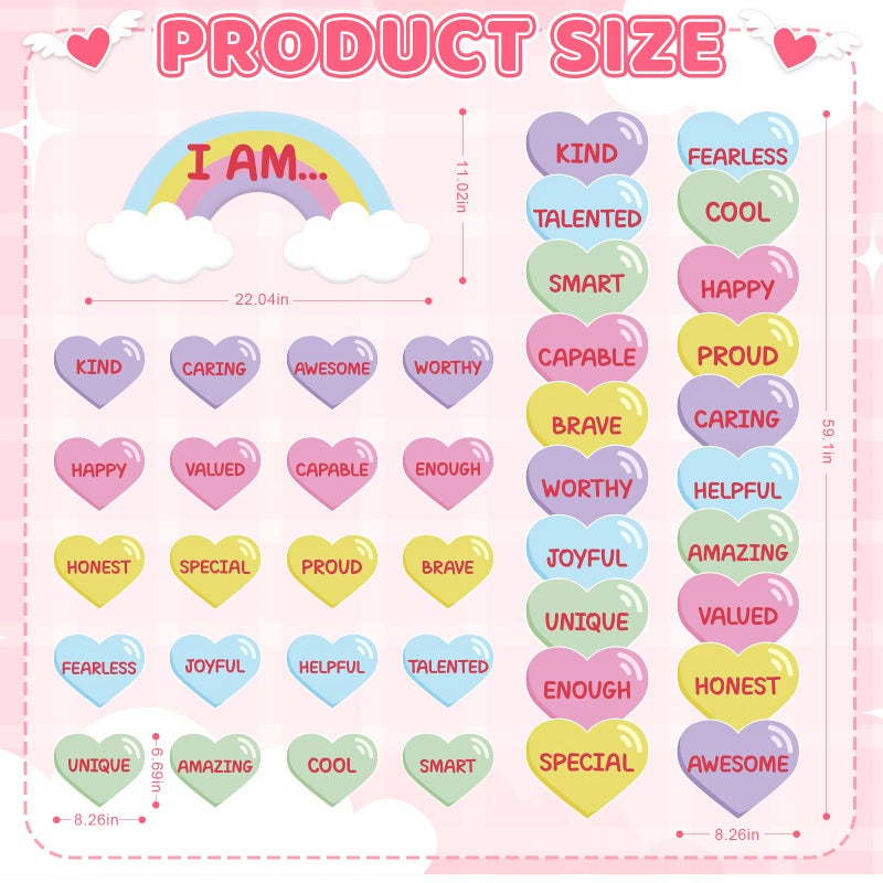Sereliy Valentine's Day Door Border Decorations, Hearts Positive Affirmation Classroom Bulletin Board Decorations, Valentine Cutouts for Kindergarten Primary School Teacher Supplies (Heart) - Image 3