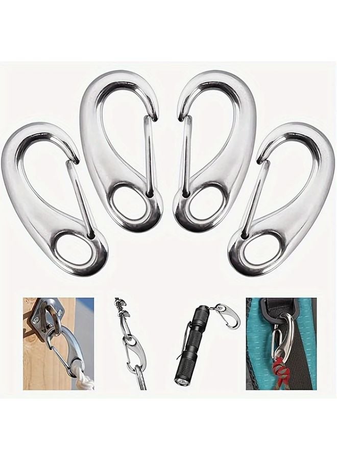 4pcs Silvery Stainless Steel Carabiner Clips 4.8cm Marine Grade Flag Pole Hooks - Image 3