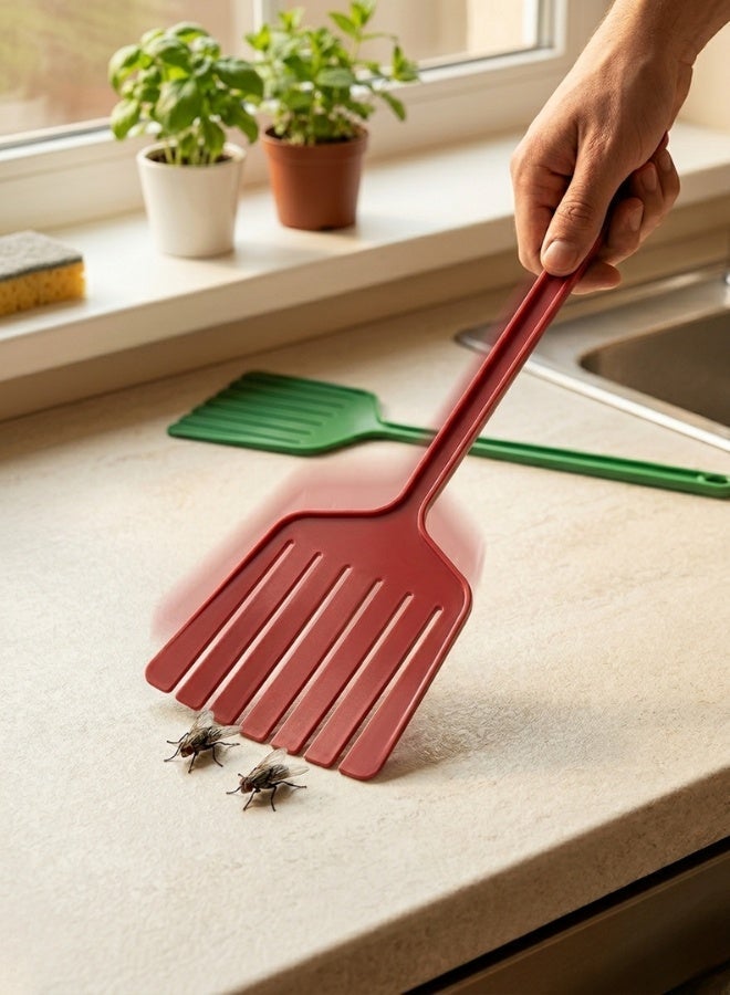 Manual Fly Swatter Set of 2 Pieces Flexible Plastic Pest Control Tool with Long Handle Available in Assorted Colors for Indoor and Outdoor Use - Image 5