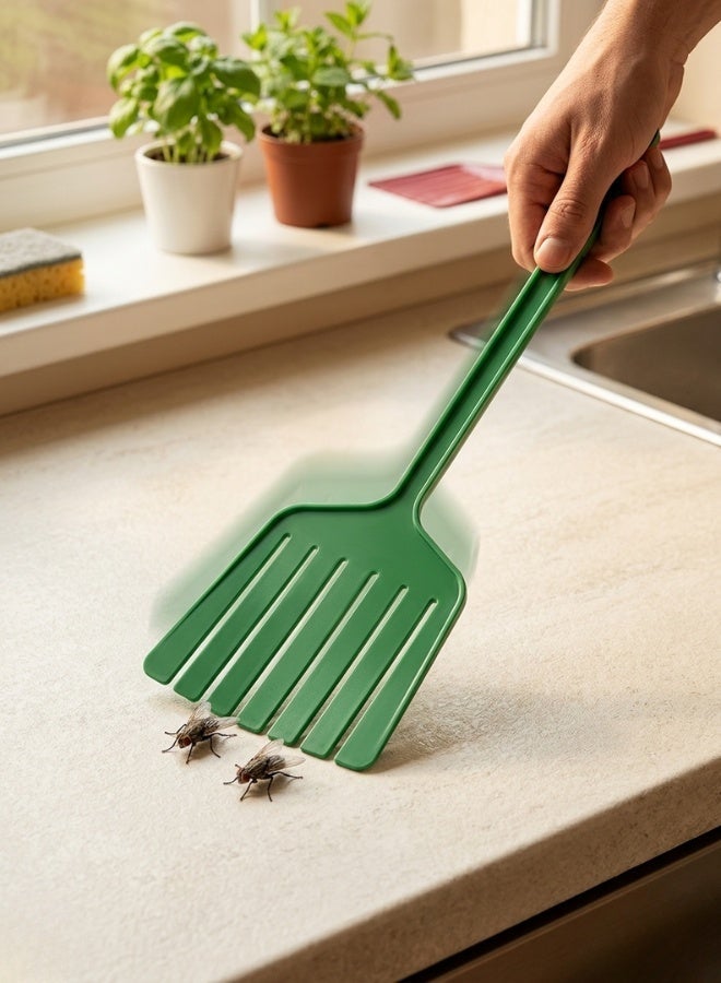 Manual Fly Swatter Set of 2 Pieces Flexible Plastic Pest Control Tool with Long Handle Available in Assorted Colors for Indoor and Outdoor Use - Image 1