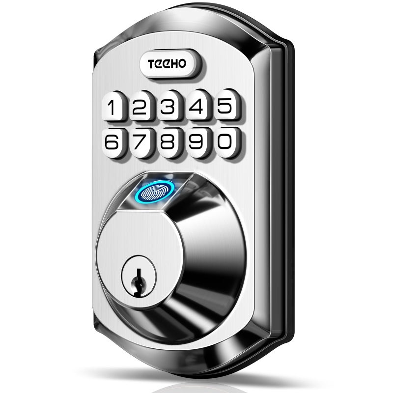 TEEHO TE002 Fingerprint Door Lock - Keyless Entry Door Lock - Electronic Keypad Deadbolt Lock - Smart Locks for Front Door - Door Lock with Code - Auto Lock - Easy Installation - Satin Nickel - Image 1