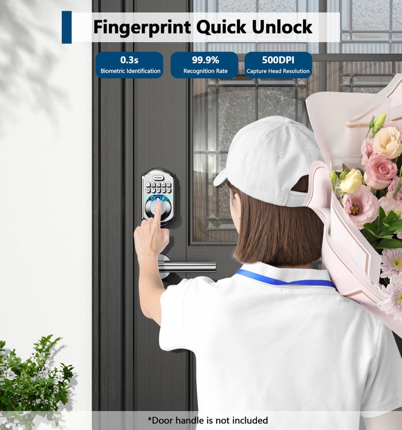 TEEHO TE002 Fingerprint Door Lock - Keyless Entry Door Lock - Electronic Keypad Deadbolt Lock - Smart Locks for Front Door - Door Lock with Code - Auto Lock - Easy Installation - Satin Nickel - Image 3