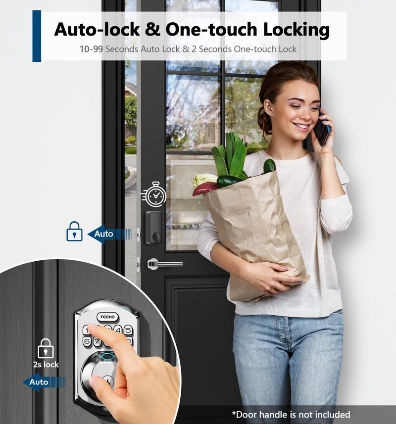 TEEHO TE002 Fingerprint Door Lock - Keyless Entry Door Lock - Electronic Keypad Deadbolt Lock - Smart Locks for Front Door - Door Lock with Code - Auto Lock - Easy Installation - Satin Nickel - Image 4
