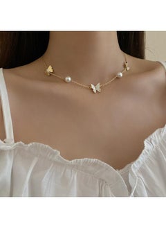 Korean Multi-layer Pearl Diamond Tassel Neck Chain Cyber Celebrity Elegant Design Sense Lace Butterfly Clavicle Chain Flower Necklace