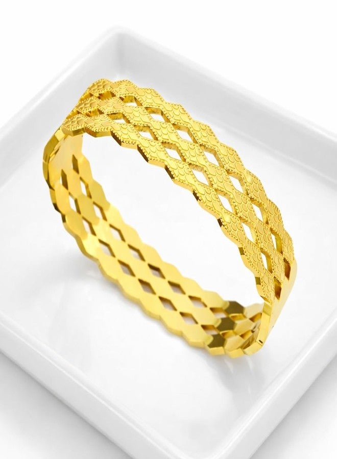 MEENAZ Gold Bangle Set Broad Design Bracelet for Women Stylish |Stainless Steel Design Kada for Girls| Anti Tarnish Jewellery for women | Valentine Gift for girlfriend Wife gifts for woman-447 - Image 4