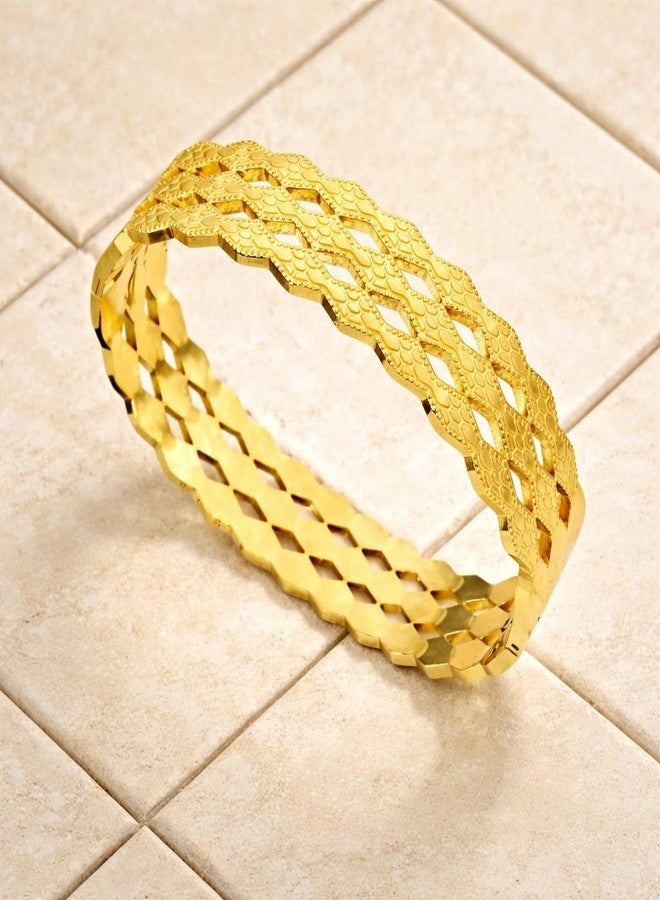 MEENAZ Gold Bangle Set Broad Design Bracelet for Women Stylish |Stainless Steel Design Kada for Girls| Anti Tarnish Jewellery for women | Valentine Gift for girlfriend Wife gifts for woman-447 - Image 5