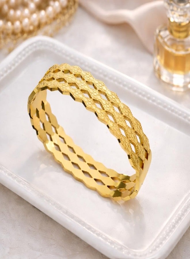 MEENAZ Gold Bangle Set Broad Design Bracelet for Women Stylish |Stainless Steel Design Kada for Girls| Anti Tarnish Jewellery for women | Valentine Gift for girlfriend Wife gifts for woman-447 - Image 3