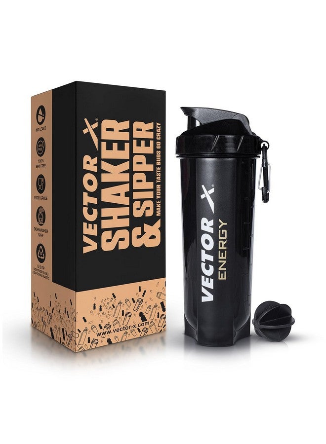 Vector X Plastic Gym Energy Shaker Bottle, Leakproof Guarantee Sipper Bottle Ideal for Protein, Preworkout and Bcaas, BPA-Free Material (Black, 600 Milliliters) (Black) - Image 1
