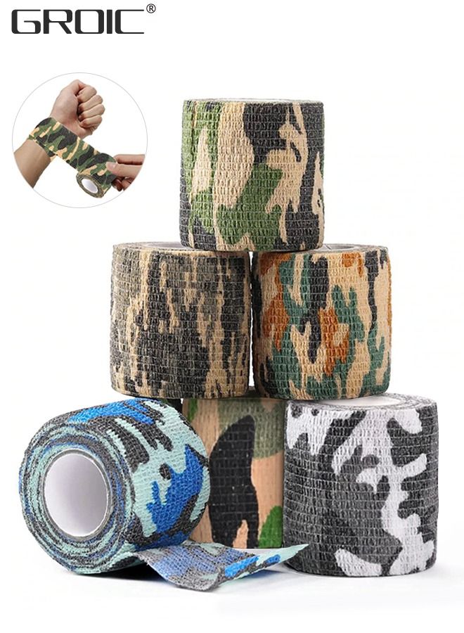 GROIC 6 Pack Athletic Self Adhesive Bandage, First Aid Self Adherent Cohesive Bandages, Athletic Tape 2 Inches X 5 Yards, Premium Easy Tear First Aid Tape for Wrist, Ankle, Sprains and Swelling  - Image 1