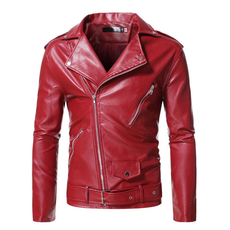 Men'S Jacket 2022 Spring New Lapel Leather Jacket Fashion Zipper Decorative Motorcycle Leather Jacket For Men - Image 2