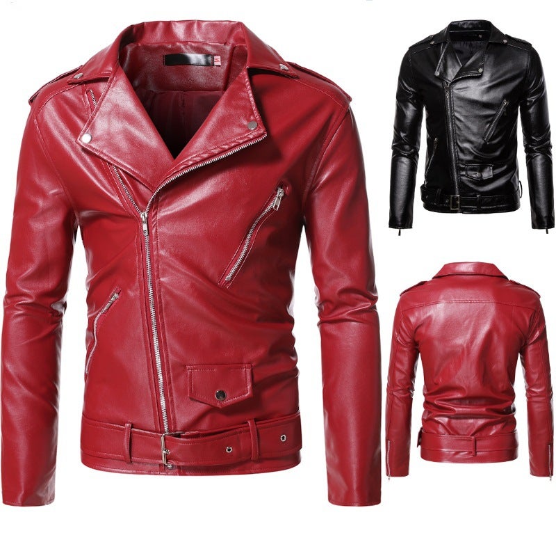 Men'S Jacket 2022 Spring New Lapel Leather Jacket Fashion Zipper Decorative Motorcycle Leather Jacket For Men - Image 4