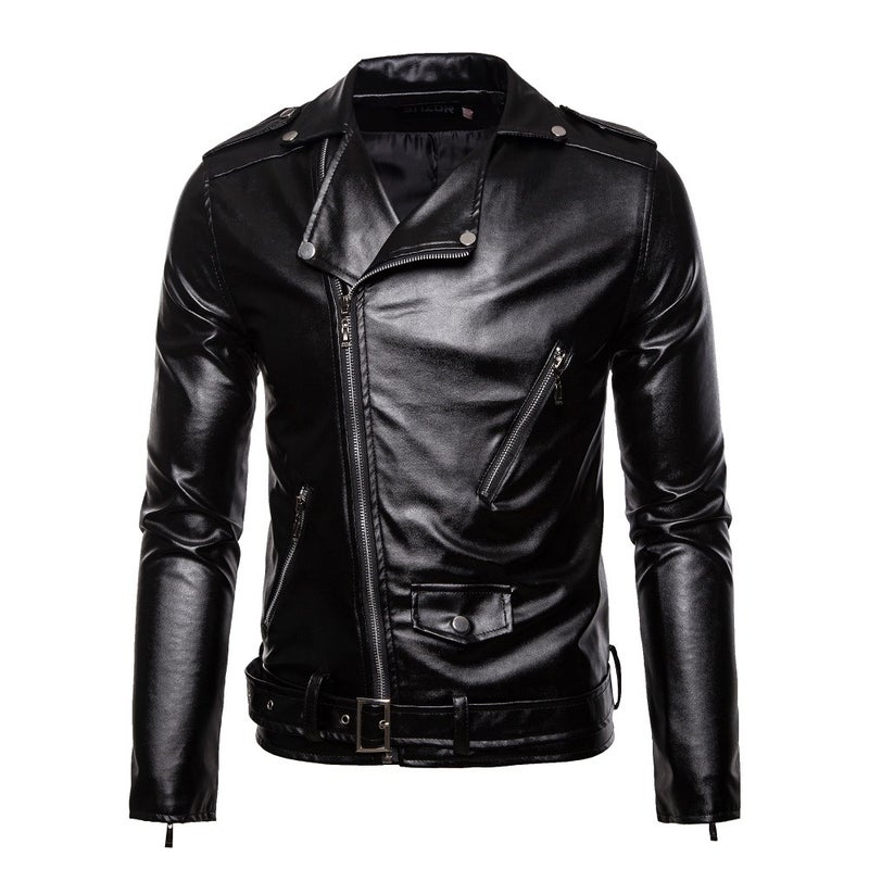 Men'S Jacket 2022 Spring New Lapel Leather Jacket Fashion Zipper Decorative Motorcycle Leather Jacket For Men - Image 3