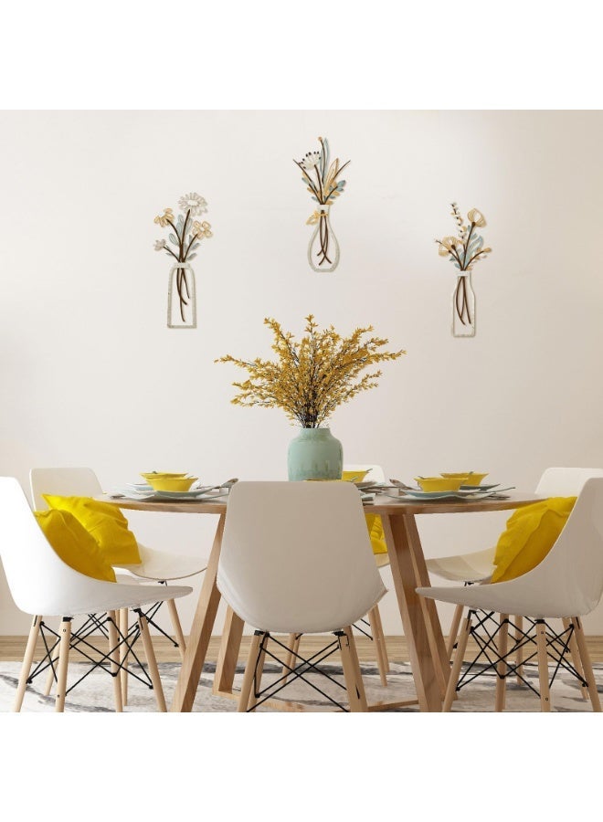HOMESTAR 3PCS Metal Flower Wall Decor, Vase Wall Hanging Decor, Rustic Farmhouse Decor Minimalist Flower Wall Decor, For Living Room, Bathroom, Bedroom, Dining Room, Housewarming Gift, Beige, 6x13.7inch - Image 5