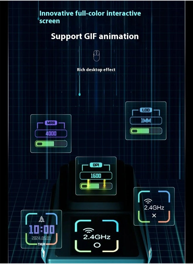 آجاز ماوس جيمينج AJ179 APEX ثلاثي الأوضاع، فئران ألعاب لاسلكية بدقة 8K، حتى 42 ألف نقطة في البوصة، خفيفة الوزن للغاية، قاعدة شحن مغناطيسية مع شاشة TFT، مستشعر Pixart PAW3950، مفتاح HUANO بسرعة 100 مليون نقرة، فئران ثلاثية الأوضاع، لأجهزة الكمبيوتر الشخصية/ماك، أسود  - Image 4