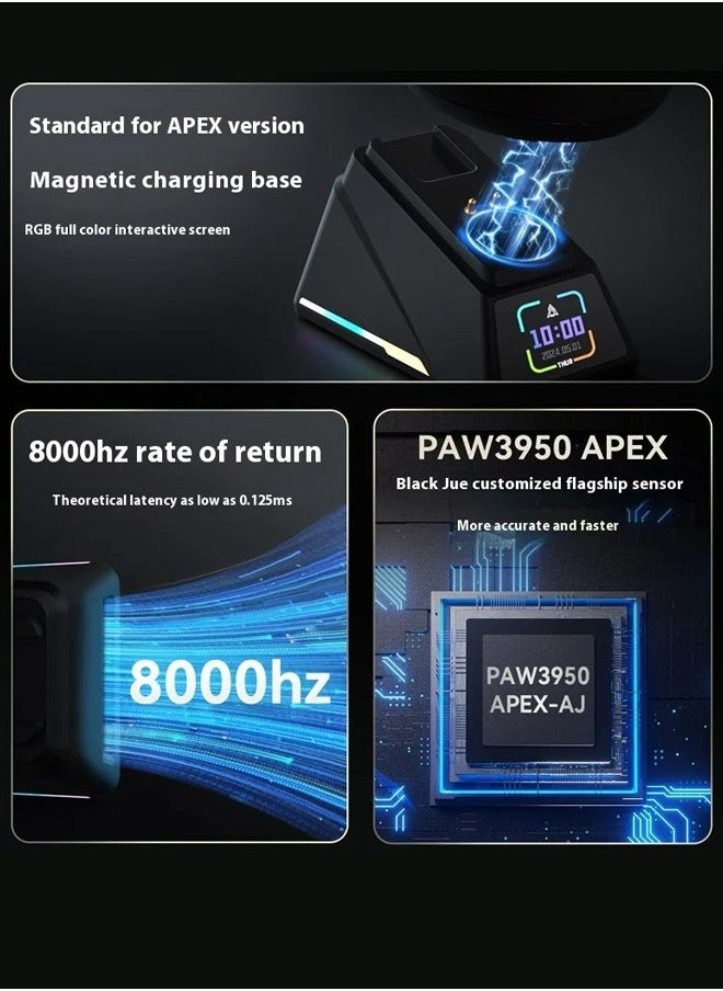 AJ179 APEX Tri-Mode Gaming Mouse, 8K Wireless Gaming Mice, Up to 42K DPI,Ultralight, Magnetic Charging Dock with TFT Screen, Pixart PAW3950 Sensor,100M Clicks HUANO Switch, Tri-Mode Mice, for PC/MAC,Black