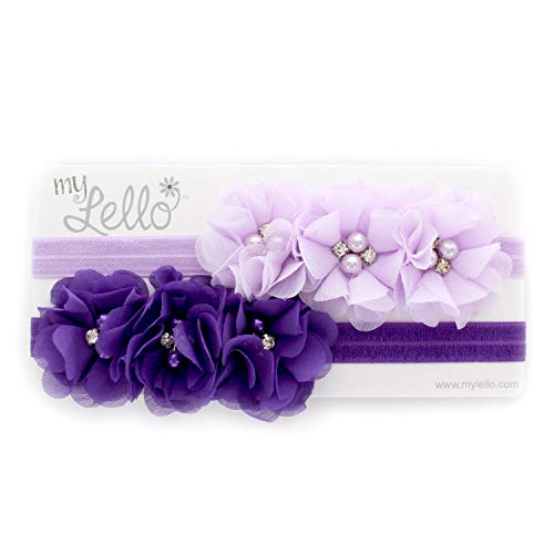 My Lello Baby Flower Headbands Fabric Beaded Trio Stretchy Elastic Pair (Light Pink/White) - Image 3