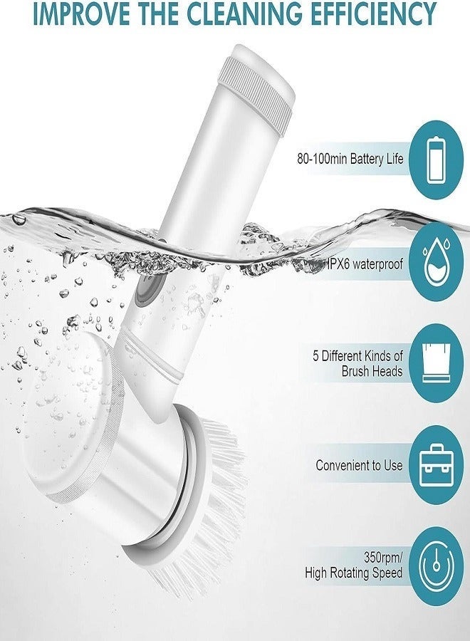 Electric Cleaning Brush, Electric Spin Scrubber, Wireless Electric Cleaning Brush, Handheld Electric Spin Scrubber, with 5 Replaceable Brush Heads, for Floor, Wall, Tile, Toilet, Window, Sink - Image 2