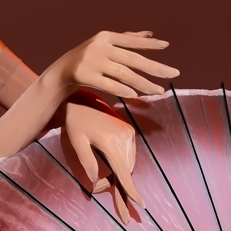Ultra-Thin Silk Gloves Five-Finger Stockings Grey - Image 5