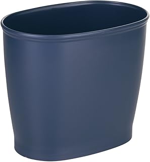 IDesign iDesign Kent Plastic Oval Wastebasket, Trash Can for Bathroom, Kitchen, Office, Bedroom, 12" x 8" x 10" - Navy Blue - Image 1