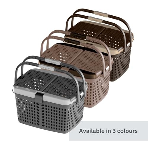 FLAIR Dual Compartment Storage Basket – Sturdy Plastic Organizer with Handles & Lid | Plastic Multipurpose Trendy Shopping Big Basket | Ideal for Kitchen, Bathroom (Grey, 1 Pc) - Image 4