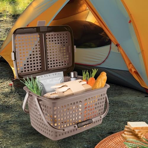 FLAIR Dual Compartment Storage Basket – Sturdy Plastic Organizer with Handles & Lid | Plastic Multipurpose Trendy Shopping Big Basket | Ideal for Kitchen, Bathroom (Grey, 1 Pc) - Image 2