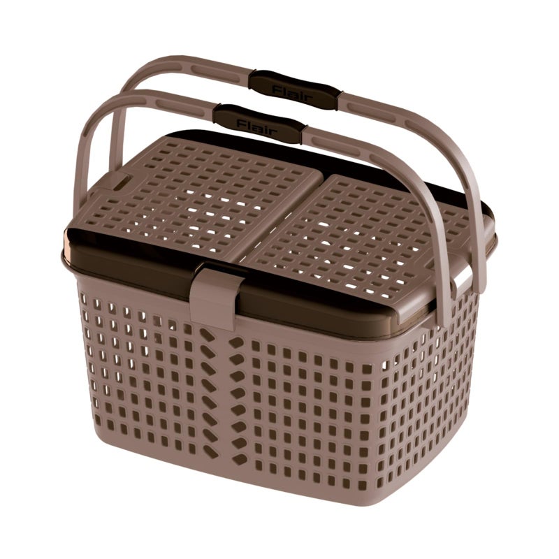 FLAIR Dual Compartment Storage Basket – Sturdy Plastic Organizer with Handles & Lid | Plastic Multipurpose Trendy Shopping Big Basket | Ideal for Kitchen, Bathroom (Grey, 1 Pc) - Image 5