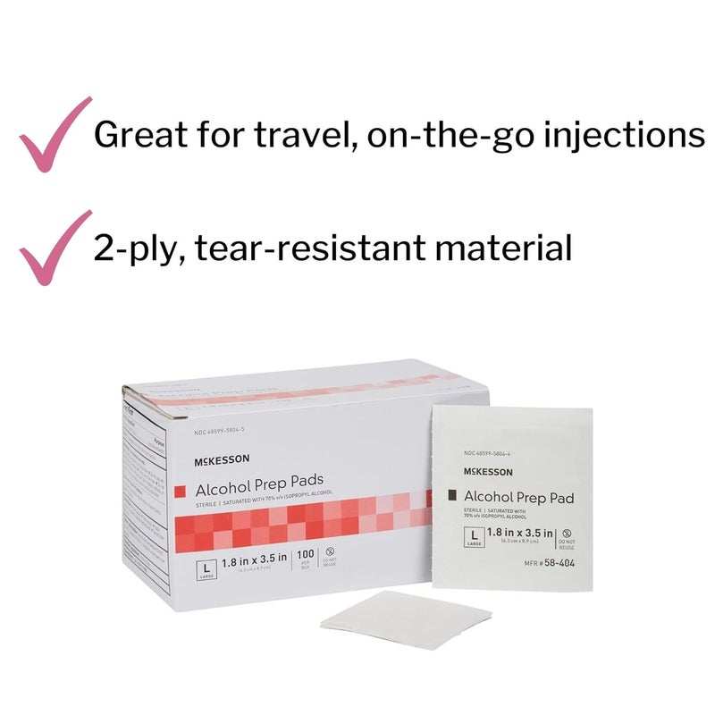 McKesson مناديل تحضير الكحول [عبوة من 100] 70% إيزوبروبيل، مناديل مغلفة فردياً، معقمة، من الدرجة الطبية، للإسعافات الأولية، كبيرة - Image 3
