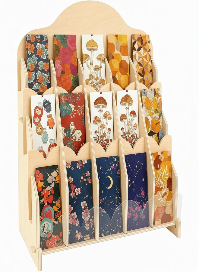 Ebrima Bookmark Display Stand, Wood Bookmark Holder Display for 2”, Adjustable Stand, 15 Compartments, Portable Versatile Holder for Vendor, Craft Fairs, Retail Store Shop, Home decor - Image 1