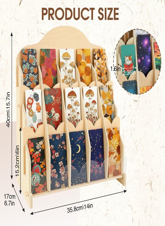 Ebrima Bookmark Display Stand, Wood Bookmark Holder Display for 2”, Adjustable Stand, 15 Compartments, Portable Versatile Holder for Vendor, Craft Fairs, Retail Store Shop, Home decor - Image 2