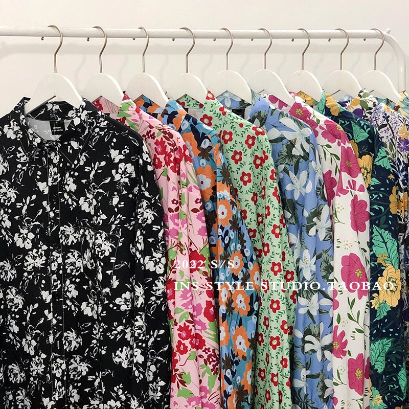 New Autumn Long-sleeved Floral Shirt for Men and Women Retro ins Loose Draped Shirt Design Niche Couple Jacket - Image 2