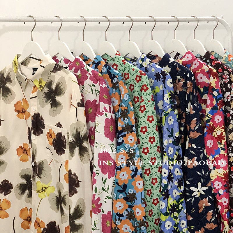 New Autumn Long-sleeved Floral Shirt for Men and Women Retro ins Loose Draped Shirt Design Niche Couple Jacket - Image 3