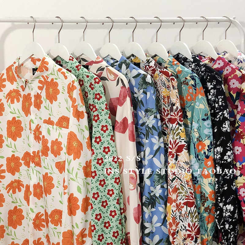 New Autumn Long-sleeved Floral Shirt for Men and Women Retro ins Loose Draped Shirt Design Niche Couple Jacket - Image 5