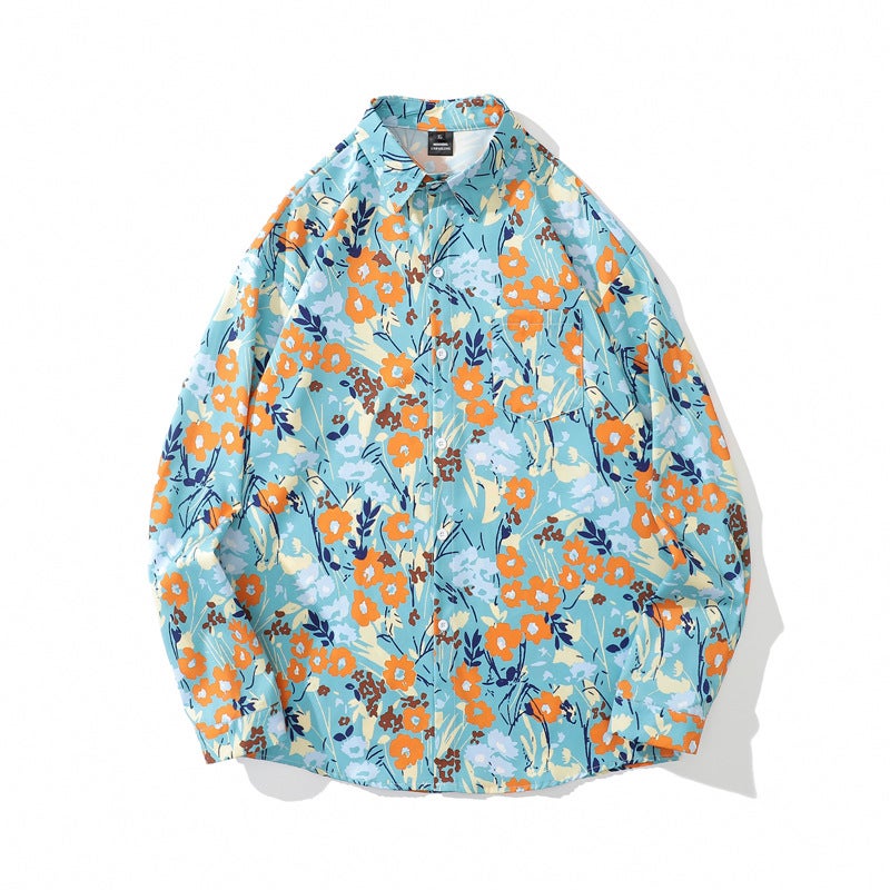 New Autumn Long-sleeved Floral Shirt for Men and Women Retro ins Loose Draped Shirt Design Niche Couple Jacket - Image 1