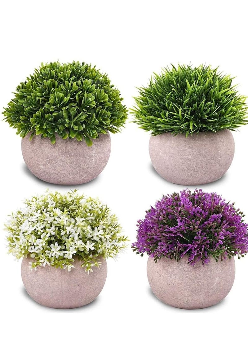 Arabest 4 Pots Artificial Plants,  Mini Fake Shrubs in Pots,  Small Faux Plants, Decor Artificial Greenery for Home Bedroom, Indoor Office Bathroom Farmhouse Room Coffee Table Decor  - Image 1