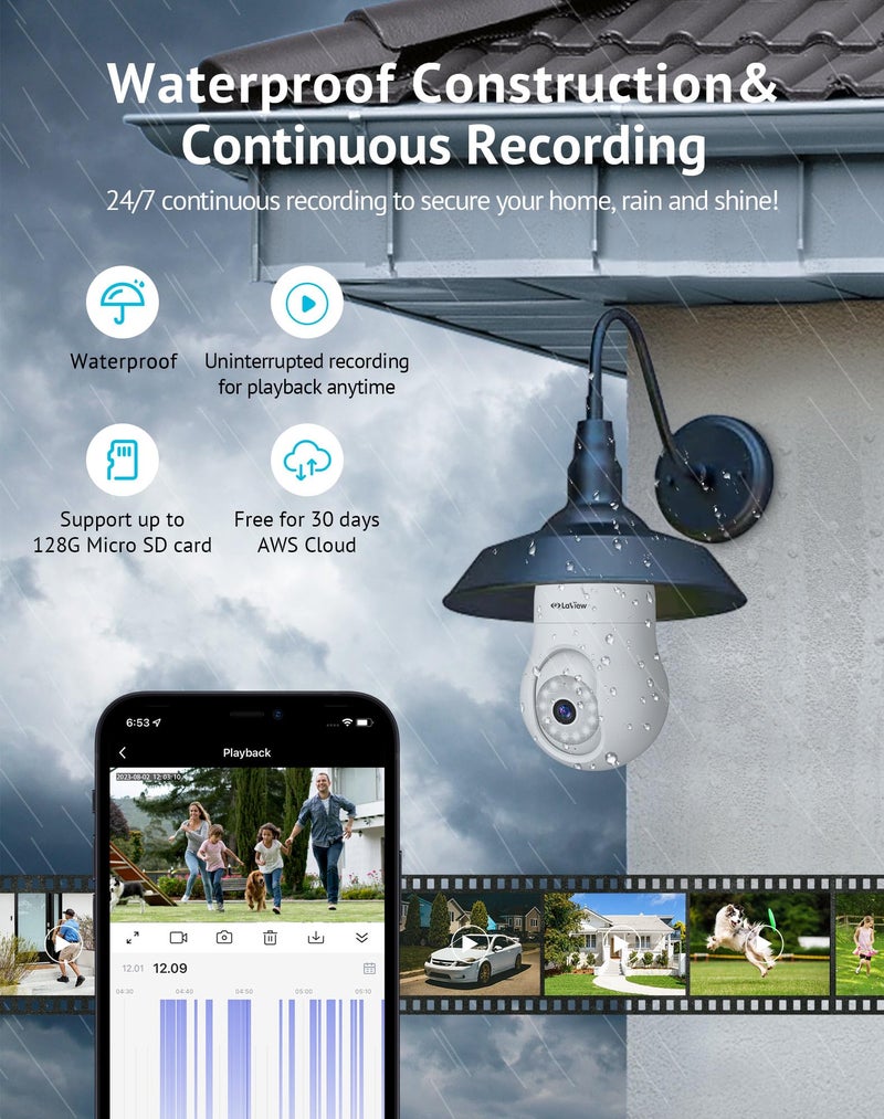 LaView 4MP Bulb Security Camera 2.4GHz,360Â° 2K Security Cameras Wireless Outdoor Indoor Full Color Day and Night, Motion Detection, Audible Alarm, Easy Installation, Compatible with Alexa (2 Pack) - Image 4