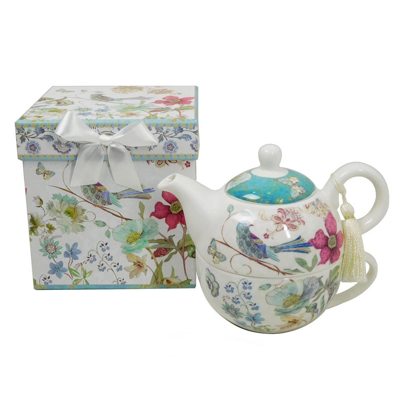 Lightahead Bone China Tea for One Set in Blue Bird Design, in attractive Reusable Handmade Gift Box (With Ribbon), Blue - Image 1
