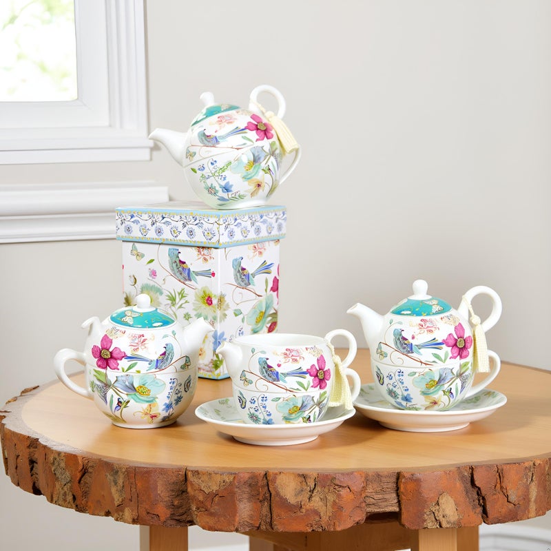Lightahead Bone China Tea for One Set in Blue Bird Design, in attractive Reusable Handmade Gift Box (With Ribbon), Blue - Image 4