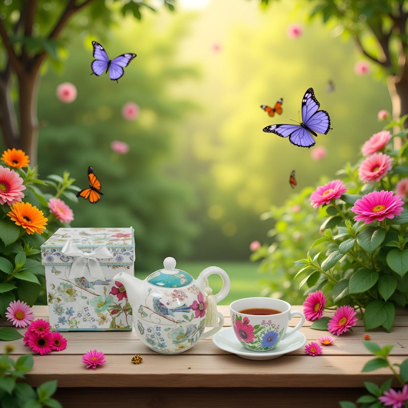 Lightahead Bone China Tea for One Set in Blue Bird Design, in attractive Reusable Handmade Gift Box (With Ribbon), Blue - Image 5
