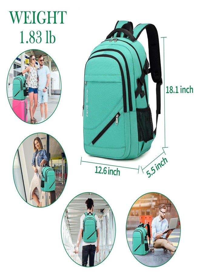FENGDONG 17.3 inch Large Laptop Backpack Durable Waterproof Travel College Backpack Bookbag for Men & Women Business Backpack with USB Charging Port,Headset Port Light Green - Image 2