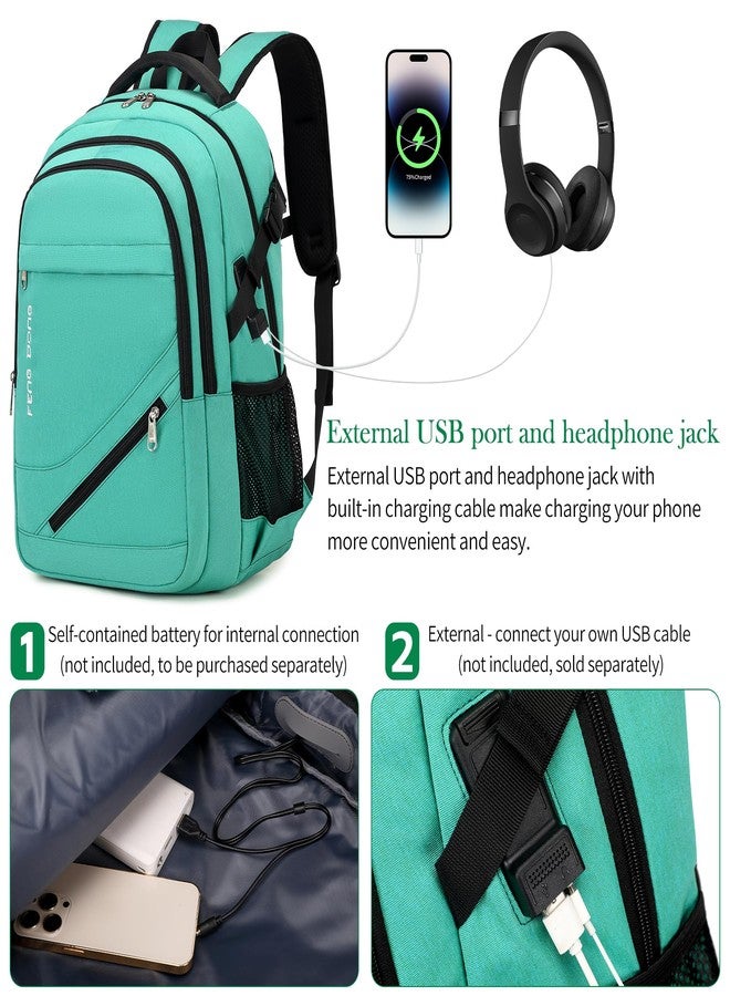 FENGDONG 17.3 inch Large Laptop Backpack Durable Waterproof Travel College Backpack Bookbag for Men & Women Business Backpack with USB Charging Port,Headset Port Light Green - Image 5
