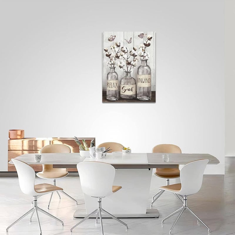 remzoke Farmhouse Bathroom Wall Art with Cotton Flowers and Butterflies - Image 5
