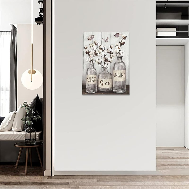 remzoke Farmhouse Bathroom Wall Art with Cotton Flowers and Butterflies - Image 4