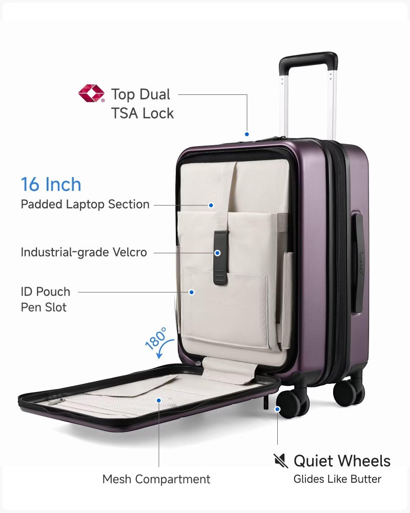LUGGEX Carry On Luggage 22x14x9 Airline Approved, FLO5 Expandable Polycarbonate Suitcase with Front Pocket (FX-Core, Purple, 20 Inch) - Image 2