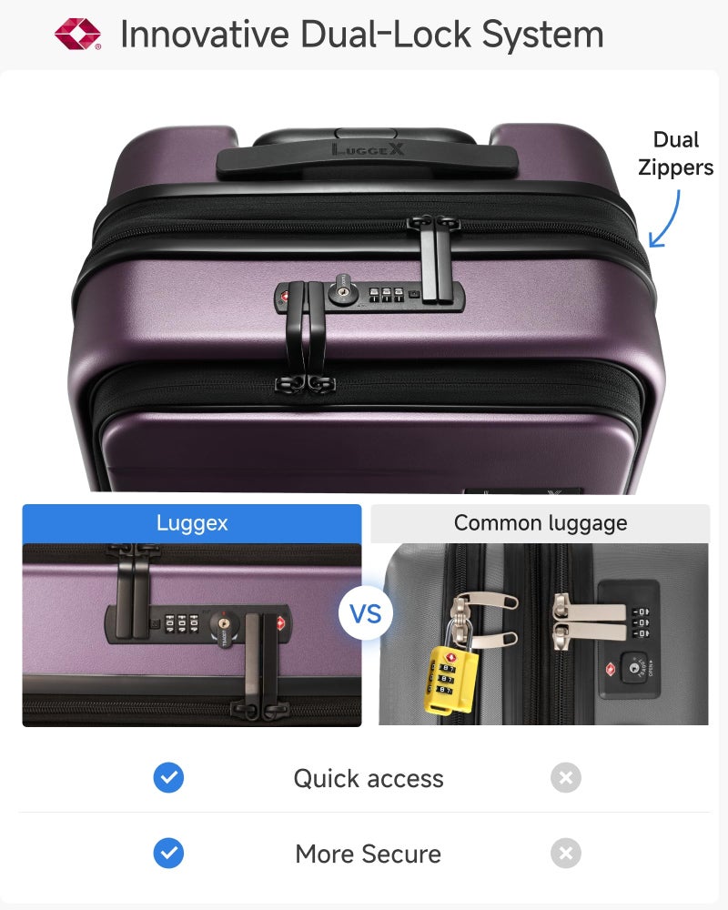 LUGGEX Carry On Luggage 22x14x9 Airline Approved, FLO5 Expandable Polycarbonate Suitcase with Front Pocket (FX-Core, Purple, 20 Inch) - Image 5