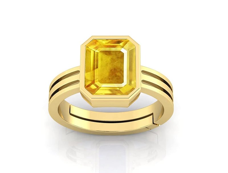 Karatking Untreated Square Pukhraj Ring Adjustable Panchdhatu Earth Mined Yellow Sapphire Stone 7.25 Ct - Image 3